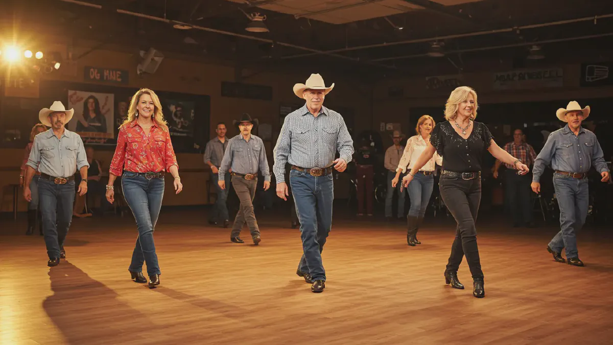 Line dancing scene in Las Vegas Line dancing scene in Las Vegas